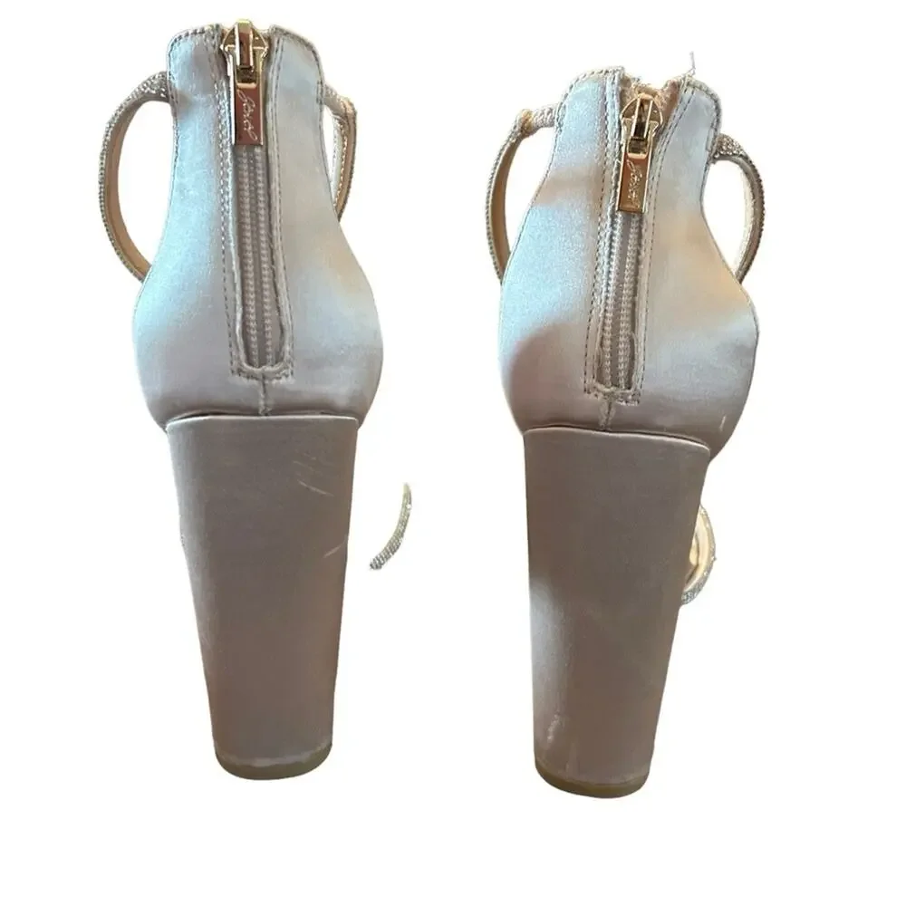 Jewel Badgley Mischka Lexie Knotted Platform Block Heel Champagne NEW Size 10
